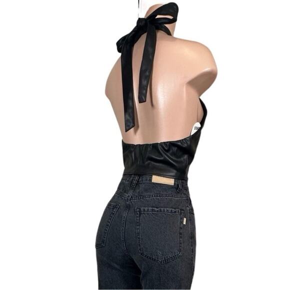 #T188 STAUD Kai Cropped Vegan Leather Halterneck Top Black SIZE 6 NWT $198 - Picture 12 of 16